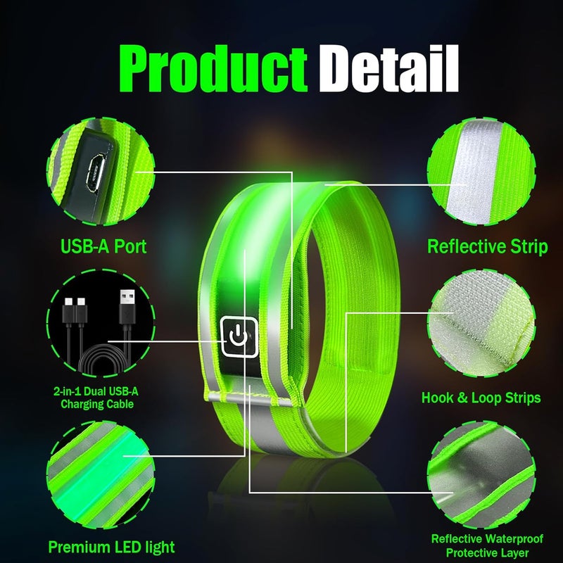 ocuvaep حزمة 2 من أساور LED القابلة لإعادة الشحن للجري، معدات جري عاكسة عالية الوضوح، 6 ألوان مضيئة للأساور للمشي الليلي، أضواء الجري، هدية جري للرجال والنساء - Image 4